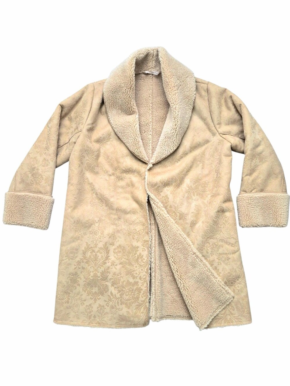 Soft Surroundings Misha Long Penny Lane Faux Suede Shearling Jacquard Coat 1X - Picture 14 of 16